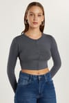 Kadın Slim Fit Dar Kesim Uzun Kollu Bisiklet Yaka Antrasit Hırka