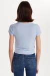 Kadın Slim Fit Dar Kesim Kısa Kollu Bisiklet Yaka Düğmeli Mavi Hırka