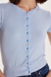 Kadın Slim Fit Dar Kesim Kısa Kollu Bisiklet Yaka Düğmeli Mavi Hırka