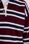 Kadın Regular Fit Klasik Kesim Çizgili Polo Yaka Bordo Kazak