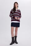 Kadın Regular Fit Klasik Kesim Çizgili Polo Yaka Bordo Kazak