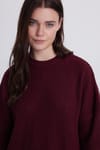 Kadın Oversize Geniş Kesim Örme Detaylı Bisiklet Yaka Bordo Kazak