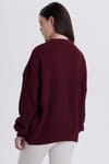 Kadın Oversize Geniş Kesim Örme Detaylı Bisiklet Yaka Bordo Kazak