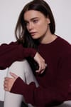 Kadın Oversize Geniş Kesim Örme Detaylı Bisiklet Yaka Bordo Kazak