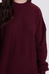 Kadın Oversize Geniş Kesim Örme Detaylı Bisiklet Yaka Bordo Kazak