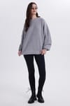 Kadın Oversize Geniş Kesim Örme Detaylı Bisiklet Yaka Gri Kazak