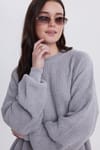 Kadın Oversize Geniş Kesim Örme Detaylı Bisiklet Yaka Gri Kazak