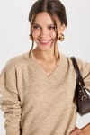 KADIN OVERSIZE V YAKA ERN-8366 BLUZ  KAZAK