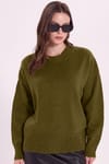Kadın Oversize Geniş Kesim Bisiklet Yaka Haki Triko Kazak