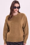 Kadın Oversize Geniş Kesim Bisiklet Yaka Bej Triko Kazak