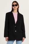 Kadın Slim Fit Dar Kesim Mono Yaka Torba Cep Vatkalı Siyah Ceket