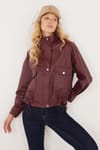 Kadın Regular Fit Klasik Kesim Fermuarlı Çıtçıt Kapamalı Bordo Ceket