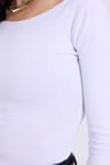 Kadın Slim Fit Dar Kesim Pamuklu Modal Kumaş Uzun Kollu Kayık Yaka Beyaz Bluz