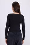 Kadın Slim Fit Dar Kesim Pamuklu Modal Kumaş Uzun Kollu Kayık Yaka Siyah Bluz