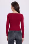 Kadın Slim Fit Dar Kesim Pamuklu Modal Kumaş Uzun Kollu Kayık Yaka Koyu Bordo Bluz