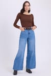 Kadın Slim Fit Dar Kesim Pamuklu Modal Kumaş Uzun Kollu Kayık Yaka Koyu Kahve Bluz