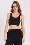 Kadın Slim Fit Dar Kesim İnce Askılı Kare Yaka Siyah Crop