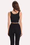Kadın Slim Fit Dar Kesim İnce Askılı Kare Yaka Siyah Crop