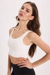 Kadın Slim Fit Dar Kesim Bisiklet Yaka Kalın Askılı Esnek Ekru Spor Atlet