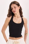 Kadın Slim Fit Dar Kesim Pamuklu Halter Yaka Kaşkorse Siyah Crop