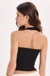 Kadın Slim Fit Dar Kesim Pamuklu Halter Yaka Kaşkorse Siyah Crop