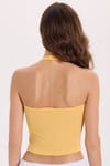 Kadın Slim Fit Dar Kesim Pamuklu Halter Yaka Kaşkorse Sarı Crop
