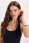 Kadın Slim Fit Dar Kesim Pamuklu Halter Yaka Kaşkorse Lacivert Crop