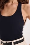 Kadın Slim Fit Dar Kesim Pamuklu Halter Yaka Kaşkorse Lacivert Crop