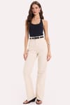 Kadın Slim Fit Dar Kesim Pamuklu Halter Yaka Kaşkorse Lacivert Crop