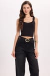 Kadın Slim Fit Dar Kesim Likralı Siyah Crop Atlet 