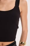 Kadın Slim Fit Dar Kesim Likralı Siyah Crop Atlet 