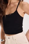 Kadın Slim Fit Dar Kesim Pamuklu İnce Askılı Siyah Crop Atlet