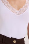 Kadın Slim Fit Dar Kesim  Kolsuz V Yaka Dantel Detaylı Pamuklu Likralı Beyaz Crop