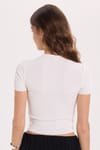 Kadın Slim Fit Dar Kesim %100 Pamuk Kısa Kollu Bisiklet Yaka Beyaz Crop