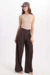 Kadın Slim Fit Dar Kesim Pamuklu Askılı Bisiklet Yaka Vizon Crop Atlet