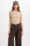 Kadın Slim Fit Dar Kesim Pamuklu Askılı Bisiklet Yaka Vizon Crop Atlet