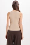 Kadın Slim Fit Dar Kesim Pamuklu Askılı Bisiklet Yaka Vizon Crop Atlet