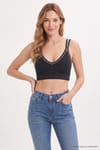 Kadın Slim Fit Dar Kesim Çapraz Bağlamalı Askılı V Yaka Siyah Crop 
