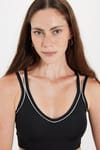 Kadın Slim Fit Dar Kesim Çapraz Bağlamalı Askılı V Yaka Siyah Crop 