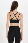 Kadın Slim Fit Dar Kesim Çapraz Bağlamalı Askılı V Yaka Siyah Crop 