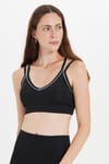 Kadın Slim Fit Dar Kesim Çapraz Bağlamalı Askılı V Yaka Siyah Crop 