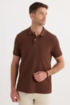 Erkek Regular Fit Klasik Kesim %100 Pamuk Düz Pike Koyu Kahverengi Polo Yaka Tişört