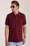 Erkek Regular Fit Klasik Kesim %100 Pamuk Düz Pike Bordo Polo Yaka Tişört