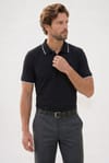 Erkek Regular Fit Rahat Kesim %100 Pamuk Kısa Kollu Çizgi Detaylı  Siyah Polo Yaka Tişört