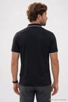Erkek Regular Fit Rahat Kesim %100 Pamuk Kısa Kollu Çizgi Detaylı  Siyah Polo Yaka Tişört