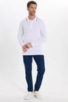 Erkek Regular Fit Rahat Kesim %100 Pamuk Uzun Kollu Düğmeli Beyaz Polo Yaka Tişört