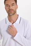 Erkek Regular Fit Rahat Kesim %100 Pamuk Uzun Kollu Düğmeli Beyaz Polo Yaka Tişört