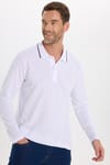 Erkek Regular Fit Rahat Kesim %100 Pamuk Uzun Kollu Düğmeli Beyaz Polo Yaka Tişört