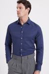 Modern Slim Fit Uzun Kollu Pamuklu Kolay Ütü Armürlü Erkek Lacivert Gömlek