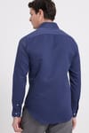 Modern Slim Fit Uzun Kollu Pamuklu Kolay Ütü Armürlü Erkek Lacivert Gömlek